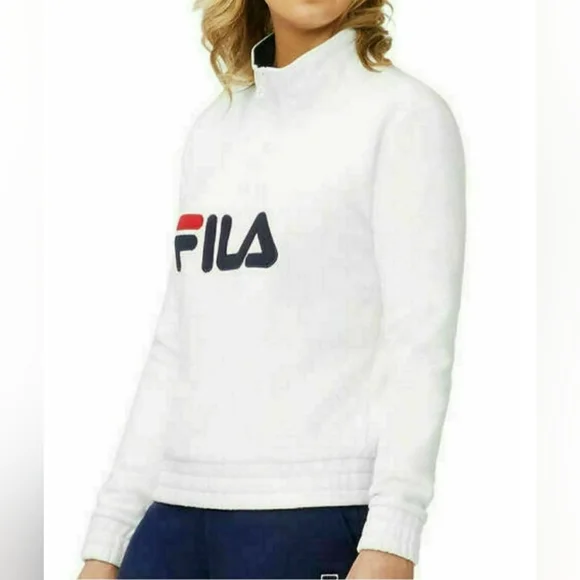 Fila Ladies' 1/4 Zip Fleece Pullover Sweatshirt, White/Navy Large - Picture 3 of 14